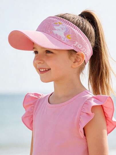 1 pieza Gorra visera de punto con diseño de unicornio rosa para niños, para uso al aire libre y diario