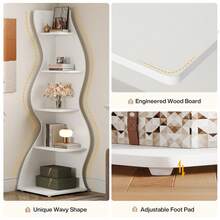 LITTLE TREE 5-Tier Corner Shelf With Sea Grass Design, Modern Wall Corner Bookshelf With Adjustable Shelves ,Storage Rack Plant Stand For Small Spaces For Living Room Home Office, White - 白色 - 查看 4