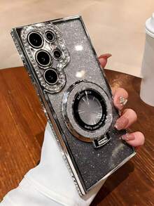 1 chiếc ốp lưng điện thoại sang trọng lấp lánh kim cương, tương thích với Samsung S26 Ultra, S24 S25 Ultra, S24 Plus, S23 Ultra, S22 Ultra, S23 A15, A55, hỗ trợ sạc không dây và chống sốc cho camera. - Bạc - Xem 2