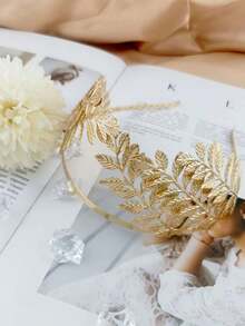 1pc Metal 3D Leaf Shape Hair Clip, Golden Hair Hoop Suitable For Bride, Parties, Festivals,Hairband,Hairband,Hair Hoop Headbands ,Head Piece Hair Accessories Head Accessories - Vàng - Xem 4
