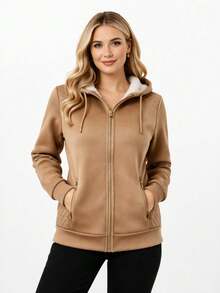 Women's Super Stylish Waterproof Fleece Jacket With Removable Hood, Neoprene - Màu nâu  Mocha - Xem 1