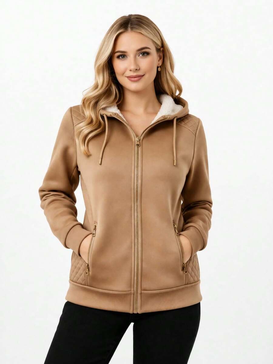 Women's Super Stylish Waterproof Fleece Jacket With Removable Hood, Neoprene - Màu nâu Mocha - Xem 1