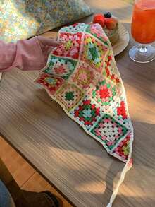 夏季沙滩防晒头巾，女士波西米亚风度假装扮，手工针织三角围巾，发带，花卉头巾，复古法式手工钩编三角围巾，可爱花朵发带，乡村风拍照配饰女士头巾夏季沙滩发带 - 彩色 - 查看 14