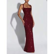 Elegant And Fashionable Women's Clothing With A Socialite Style, Slim Fit, Hip Hugging, Imitation Handmade Iridescent Sequin Suspender Dress For Women - Màu đỏ sẫm - Xem 4