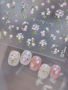 1片3D金色花朵美甲贴纸，水晶钻石珍珠花环美甲贴花，DIY美甲装饰贴纸 - 彩色 - 查看 3