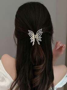 珍珠水钻镂空蝴蝶金属发夹，优雅发爪发饰，女士夏季服装发夹，夏季沙滩发夹 - 金色 - 查看 8