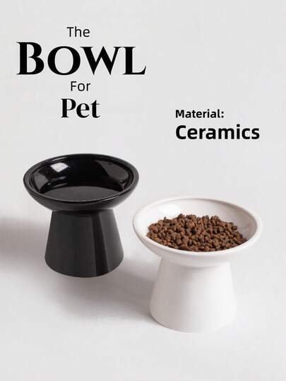 6.2英寸加高陶瓷猫粮碗，浅碗设计保护猫咪胡须，不含铅镉，5英寸高，适合猫咪喂食