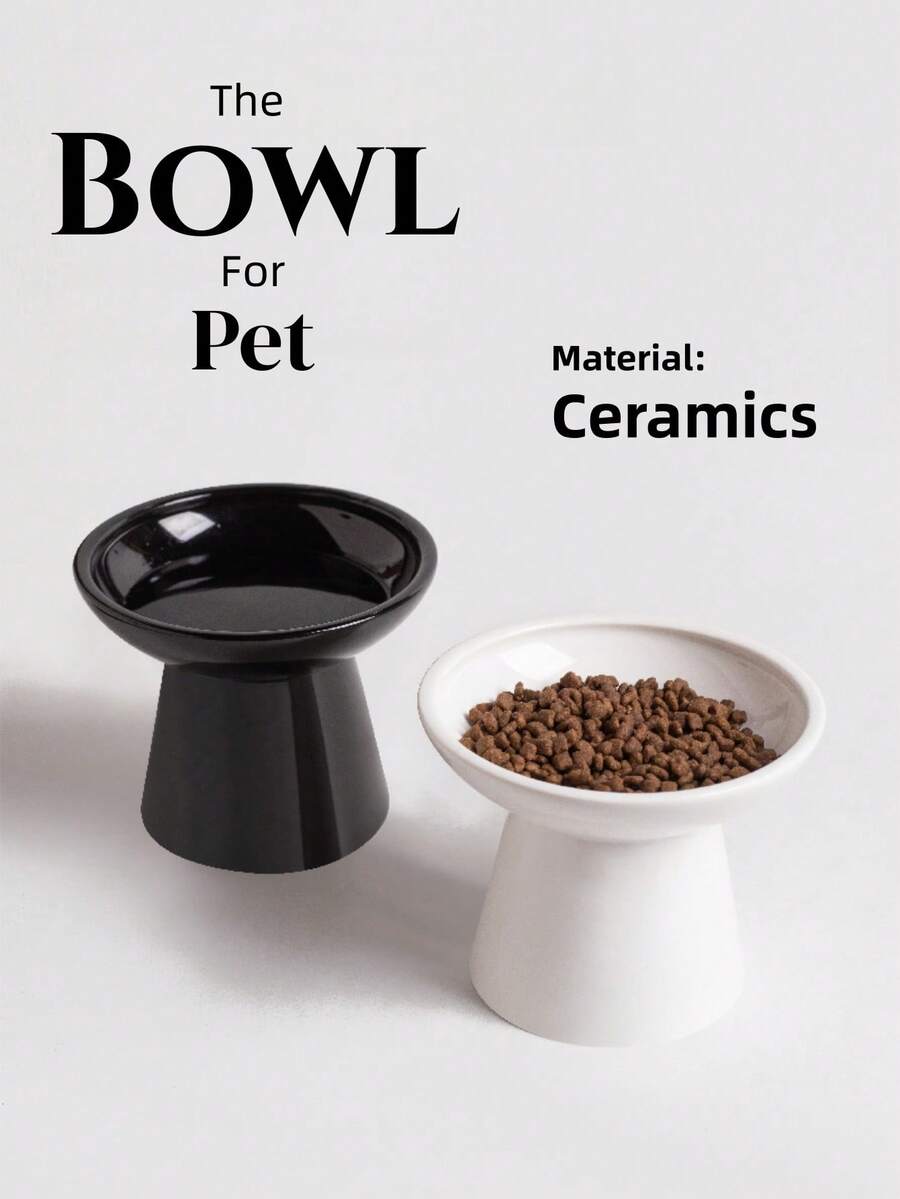 Bát ăn cho mèo bằng gốm sứ cao 6,2 inch, thiết kế nông giúp bảo vệ râu mèo, không chứa chì và cadmium, cao 5 inch, thích hợp cho việc cho mèo ăn. - 350ml - Xem 1