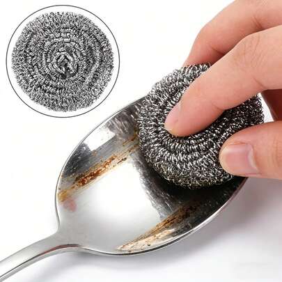 1 pieza Estropajo de acero inoxidable, cepillo de limpieza de cocina reutilizable para ollas, sartenes, platos y estufas