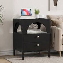 Modern Bedside Table With 2 Drawers And 1 Open Compartment, Ideal For Living Room, Bedroom And Hallway, Black, 45 X 40 X 58 Cm, 1 Unit. - Black - View 5