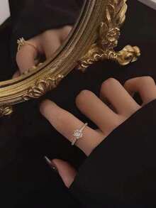 5件套铜合金立方氧化锆心形和水滴形简约个性化开口戒指套装，奢华精致设计，适合女性日常、节日、派对佩戴 - 戒指五件套D款 - 查看 9