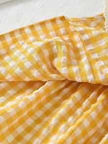 bearleader 2pcs/Set Girls' Cute Plaid Print Woven Fabric Lace Trim Camisole And Shorts Set, Summer Outfit - Yellow - View 7