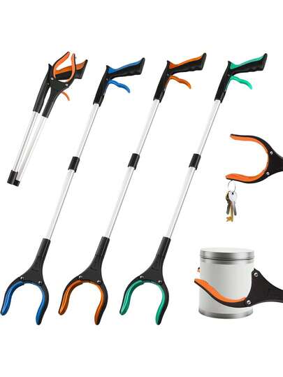 32" Heavy Duty Folding Grabber Claw, 360° Rotating Jaw, Strong Magnetic Trash Picker, Lightweight Non-Slip, Elderly Aid, Home Cleaning Tool With Gloves, Suitable For Outdoor And Garden Cleaning