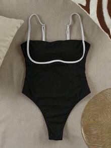 Bộ đồ bơi một mảnh không dây Polovedo chính hãng mùa hè mới về, gợi cảm, thường ngày, màu đen trắng, thích hợp cho đi biển, hẹn hò, dự tiệc, kỳ nghỉ. - Đen và trắng - Xem 3
