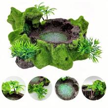 Resin Moss Rock Water Dish Ornament, Simulation Mossy Rock Basin Decor With Artificial Plants, Reptile Terrarium Water Bowl Landscape Decoration For Lizard Gecko - A - View 3