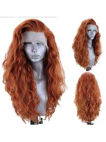 芥末黄女士波浪假发，耐热合成蕾丝前假发，自然发际线，适合日常佩戴、音乐节及角色扮演场合。 - 彩色 - 查看 9