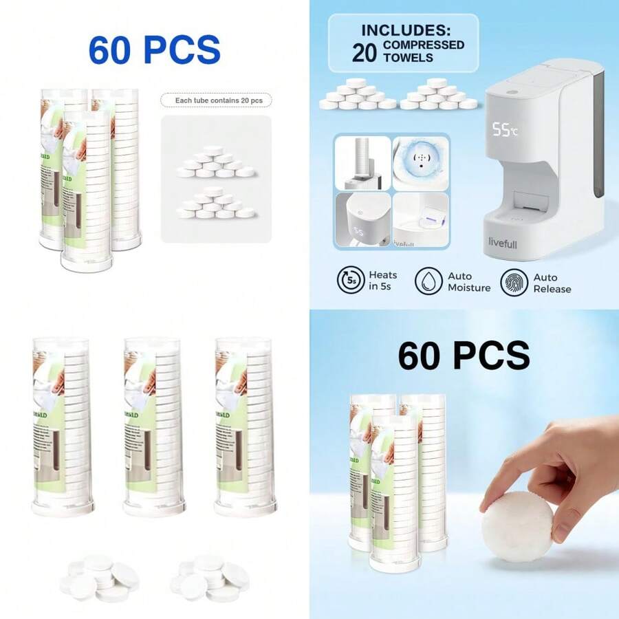 2026-New-Towel Refills For Hot Face Towel Heater Machine 60 Pcs Disposable Compressed Face Towels For Smart Towel Warmer 3 Buckets 20 Pcs Per Bucket - 3 Towels - View 1