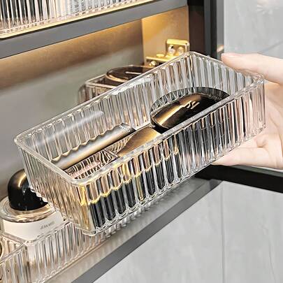 1/4/7 hộp đựng đồ trong suốt kẻ sọc dọc, hộp đựng đồ trang điểm có thể xếp chồng lên nhau dùng cho mỹ phẩm, văn phòng phẩm, đồ dùng nhà bếp và nhiều hơn nữa.