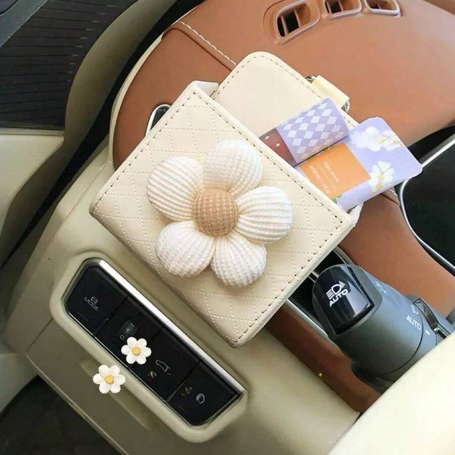 Sac de rangement pour bouche d'aération de voiture, Sac de rangement suspendu pour téléphone de voiture, Boîte de rangement pour voiture (Pinces noires et blanches expédiées de manière aléatoire)