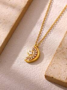 Fashion Minimalist Zirconia Necklace Oval Round Electroplated Pendant Necklace Copper Long Clavicle Necklace Jewelry - Yellow Gold - View 8