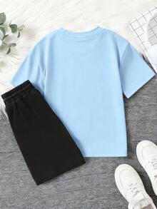 2pcs/Set Teenage Boys' Game Controller Graphic Round Neck T-Shirt + Letter Print Shorts, Comfortable Summer Outfit - Multicolor - View 3