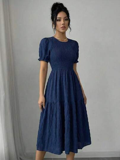 Elegant Casual Daily Solid Color Petal Sleeve Dress, Suitable For Office, Vacation, And Dates, Spring/Summer