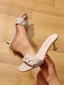 Women 2.4inch Kitten Heel Mule Sandals, Fashion Open Toe Low Heel Slip On Summer Slide - 杏色 - 查看 2