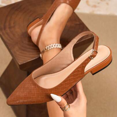 优雅纯色女鞋，踝带设计，轻便低跟，尖头，女士低跟鞋