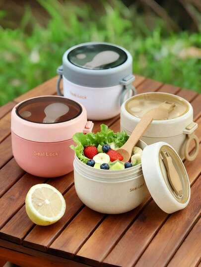 1pc Sealed Leak-Proof Oatmeal Cup, Microwave-, Portable Insulated Yogurt Bowl With Spoon, Suitable For Fruit, Pudding, Cereal, Milk, Soup, Great For Home, School, Office, Travel And Outdoor Picnic