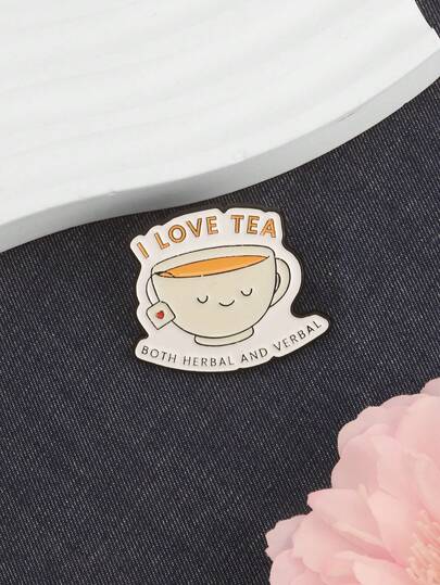 Cute Cartoon Tea Lover Slogan Creative Casual Versatile Cartoon Brooch Pin Badge