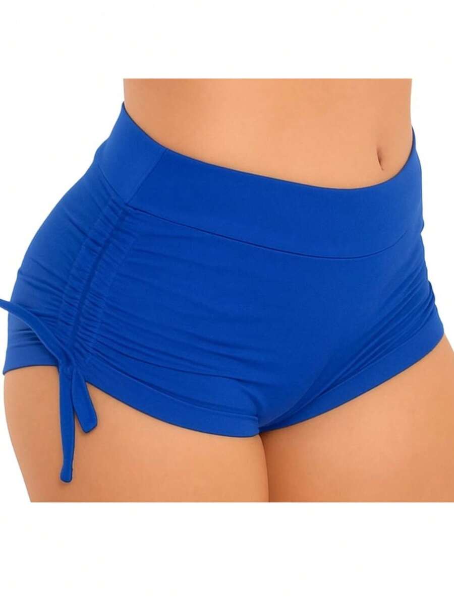 SW Women's Bikini Shorts Sunkini Shorts With Adjustable Side Ties, Beach, Pool, Knot, Ruched Drawstring, Vacation, Beach - azul real - Ver 1