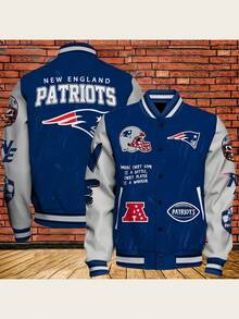 Ne-W England Patriots Football Graphic Men's And Women's Snap Button Varsity Jacket - Classic Sport Style Baseball Coat For Fans And Sports Enthusiasts - 混合色 - 查看 2