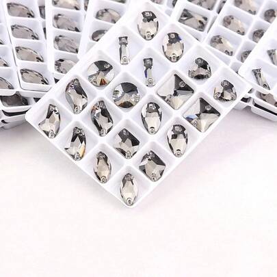Gray Diamond Shaped Shiny Handmade Crystal Decorative Beads With Holes, DIY Accessories For Sewing Decoration On Clothing, Dresses, Bags, Shoes, Brooches, Earrings, Handicrafts