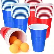 10/20/30/40/50pcs Reusable Plastic Red And Blue Ping Pong Cup Set, Suitable For Beer Pong Game, Party, Outdoor Events, Christmas Bar Games, Household Games, Pool Beer Pong, Tabletop Games, 2-Player Game Set (Ping Pong Balls Not Included) - Multicolor - View 1
