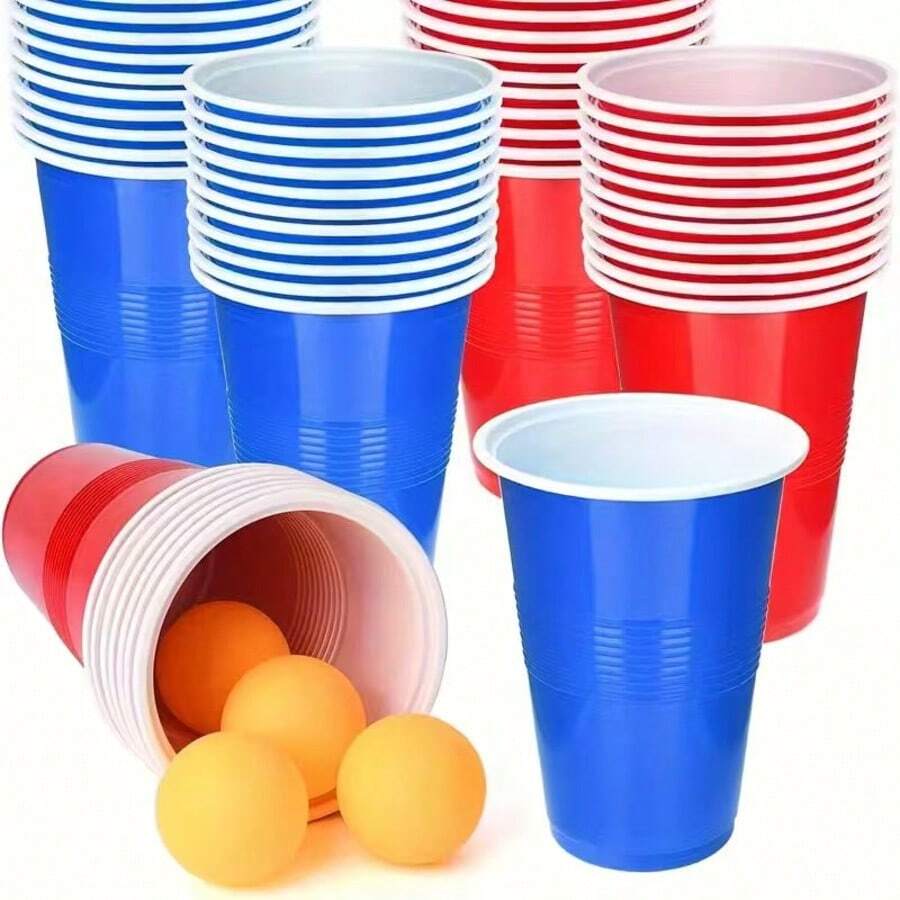 10/20/30/40/50pcs Reusable Plastic Red And Blue Ping Pong Cup Set, Suitable For Beer Pong Game, Party, Outdoor Events, Christmas Bar Games, Household Games, Pool Beer Pong, Tabletop Games, 2-Player Game Set (Ping Pong Balls Not Included) - Multicolor - View 1