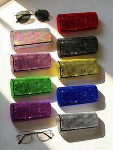 1个闪亮水钻眼镜盒，装饰性眼镜收纳盒 - 彩色 - 查看 4