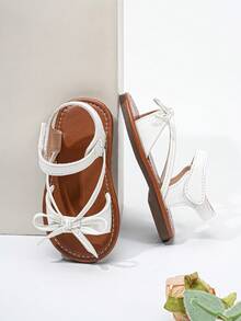1 Pair Fashionable Cute Baby Girl Sandals, Bow Design, Perfect For Summer Flats - White - View 2