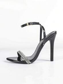 Jin Bei Qi Chaussures à talons hauts noires de haute qualité, élégantes et luxueuses, convenant aux soirées, aux banquets et aux activités de plein air. Avec une boucle ornée de strass, une texture de rubis et 1 pièce confort élevé, idéales pour les sorties en boîte de nuit - Noir - Voir 9