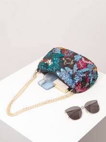 (Họa tiết ngẫu nhiên) Túi đeo vai đính sequin, túi thêu hoa, móc khóa dây xích kim loại, ví nữ thanh lịch, phụ kiện dự tiệc và dạ hội, đồ cưới, quà tặng cho phụ nữ - Nhiều màu - Xem 6