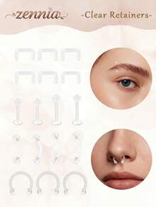 14G 16G Clear Nose Rings Set– Acrylic Septum Retainer&Monroe/Medusa Piercing Retainer For Women Men Flexible UV Comfort For Work Sport Daily Wear - Clear - View 1