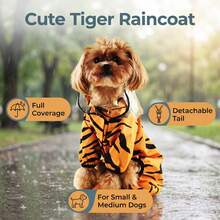 四脚全覆盖宠物雨衣 | M-4XL，虎纹印花设计，带可拆卸尾巴 - 橘色 - 查看 7
