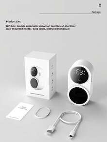 1pc Smart Toothbrush Sterilizer, USB Rechargeable Wall-Mounted Toothbrush Holder, Multi-Function Toothbrush Rack, Smart Sensor Toothbrush Storage Box, Sterilizing Toothbrush Holder, No-Drill Wall-Mounted Toothbrush Holder With 2 Brush Head Slots, Couples Toothbrush Holder, Suitable For Home, Bathroom, Hotel And Dormitory, Beautifully Packaged, An Ideal Gift Choice. - Multicolor - View 6