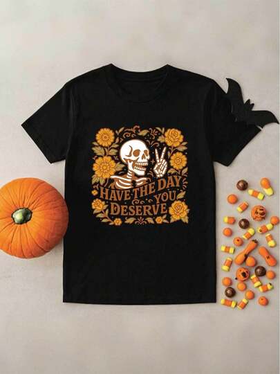 Plus Size - Plus Size - Women'S Plus Size Mexican Sugar Skull T-Shirt - Dia de los Muertos Have the Day You Deserve Slogan,Oversized Round Neck Short Sleeve Casual Tee,Vibrant Yellow & Black Floral Print,Breathable Comfortable Unisex Fit for Spring Summer Fall,Day of the Dead Celebration Gift,Plus Size Women Clothes,Curvy Plus Size Women Clothing,Plus Size Women Top,Plus Size Women Summer Clothes,Plus Size Women Clothes Cheap,Women Plus Size,Shirt For Women Plus Size