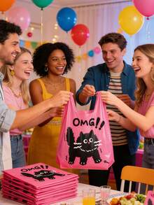 50/20/5 Stücke süße rosa und schwarze Katzen-Kordelzug-Geschenktüten, süße Cartoon-Katzen-Müllbeutel, verdickt, langanhaltend und reißfest, leicht zu ziehender Kordelzug, geeignet als Haushaltsmüllbeutel, Einkaufstaschen, Geschenktüten, Geschenkverpackungstüten, Party-Geschenkverpackungstüten - Rosa - Übersicht 4