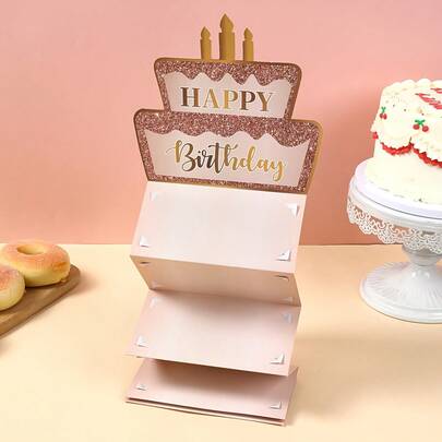 Tarjeta de regalo de cumpleaños con dinero plegable en rosa y dorado, tarjeta sorpresa para fiesta de cumpleaños