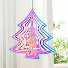 Gradient Christmas Tree Wind Spinner Stainless Steel Whirligig Wind Chimes Suncatcher Garden Hanging Sculptures Windmill Wedding Window Decor With Swivel Hook - Christmas Tree - View 3