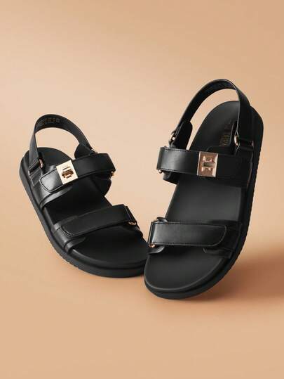 Sandalias Planas para Mujer con Puntera Abierta, Cómodas Sandalias de Moda Ajustables para Verano