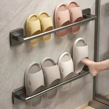 1 pieza/2 Tamaños Estante para Pantuflas de Baño, Estante Colgante con Drenaje, Estante para Zapatos Autoadhesivo Montado en la Pared, Estante de Almacenamiento para Baño, Estante Colgante para Toallas - Multicolor - Ver 2