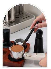 Prensador de café con embudo dosificador, set de prensador de café ajustable de acero inoxidable y aleación de aluminio con escala de medición - Negro - Ver 8