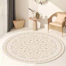 Floral Mandala Pattern Round Area Rug Cute Indoor Rugs Washable Non Slip Boho Circle Rug Ultra Soft Vintage Rust Low Pile Small Circular Carpet Bedroom Entryway Office College Dorm Living Room No Plush Surface - 1PC - 查看 5